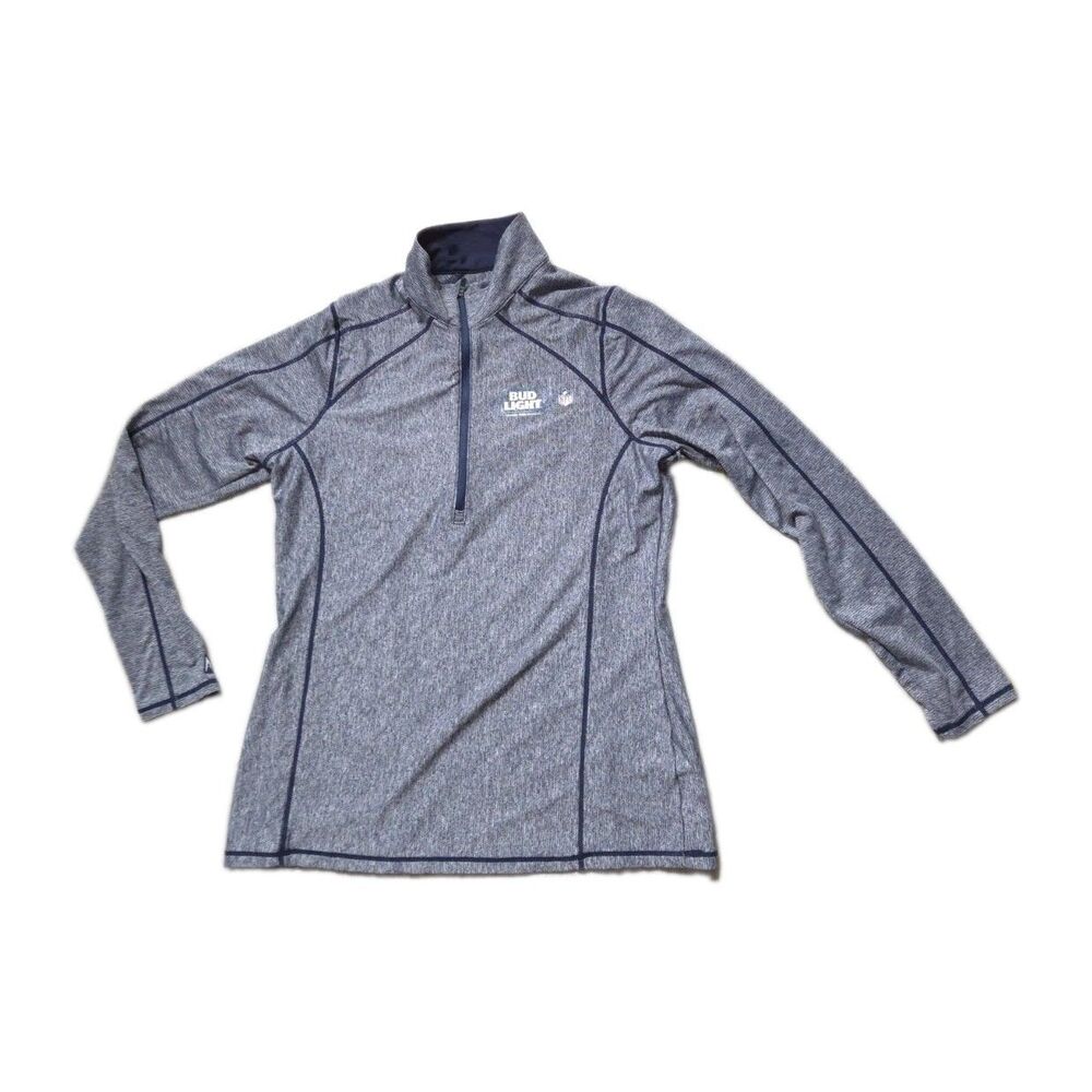 Antigua Bud Light NFL Gray Blue Quarter Zip Performance Pullover Women’s M EUC